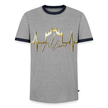 Milan Skyline Italy Heartbeat Fan Love Milano - Men's Ringer Shirt - grey/navy  - Front - AI Model Female 172 light (172cm) & AI Model Male 178 light (178cm)