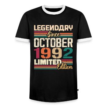 Octobre 1992 Millésime - Cadeau d’anniversaire 1992 - T-shirt contrasté Homme - noir/blanc - Devant - AI Model Female 172 light (172cm) & AI Model Male 178 light (178cm)