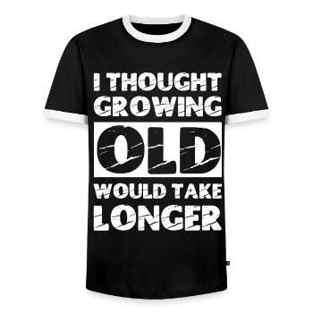 Ich dachte, das Älterwerden würde länger dauern - Männer Kontrast-T-Shirt - Schwarz/Weiß - Vorne - AI Model Female 172 light (172cm) & AI Model Male 178 light (178cm)