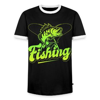 Fishing, Angler, Fisherman Fishing and Pike Fishing - Men's Ringer Shirt - black/white - Front - AI Model Female 172 light (172cm) & AI Model Male 178 light (178cm)