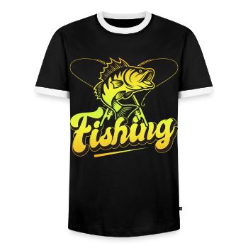 Fishing, Angler, Fisherman Fishing and Pike Fishing - Men's Ringer Shirt - black/white - Front - AI Model Female 172 light (172cm) & AI Model Male 178 light (178cm)