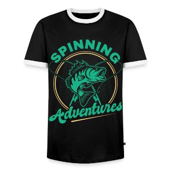 Fishing, Angler, Fisherman Fishing and Pike Fishing - Men's Ringer Shirt - black/white - Front - AI Model Female 172 light (172cm) & AI Model Male 178 light (178cm)
