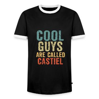 Cool guys are called Castiel - Men's Ringer Shirt - black/white - Front - AI Model Female 172 light (172cm) & AI Model Male 178 light (178cm)