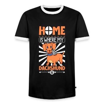 La maison est là où se trouve mon teckel - Dackel - T-shirt contrasté Homme - noir/blanc - Devant - AI Model Female 172 light (172cm) & AI Model Male 178 light (178cm)