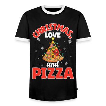 Pizza Junk Food lustiger Spruch Weihnachten, Liebe - Männer Kontrast-T-Shirt - Schwarz/Weiß - Vorne - AI Model Female 172 light (172cm) & AI Model Male 178 light (178cm)
