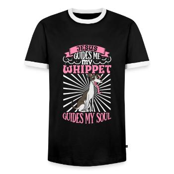 Jesus and My Whippet - Men's Ringer Shirt - black/white - Front - AI Model Female 172 light (172cm) & AI Model Male 178 light (178cm)