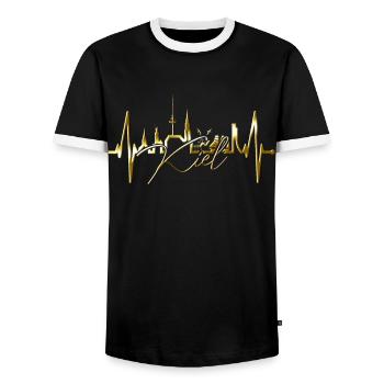 Kiel Skyline Herzschlag Fan Herz Liebe Love Kieler - Männer Kontrast-T-Shirt - Schwarz/Weiß - Vorne - AI Model Female 172 light (172cm) & AI Model Male 178 light (178cm)