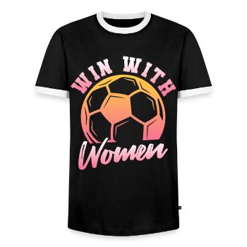 Frauenfußball, Fußball Frauen Soccer Damenfußball - Männer Kontrast-T-Shirt - Schwarz/Weiß - Vorne - AI Model Female 172 light (172cm) & AI Model Male 178 light (178cm)