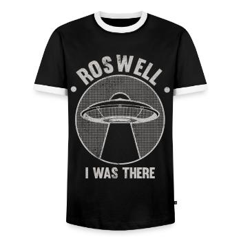 Alien, UFO, UAP, Space, Weltraum Flugobjekt - Männer Kontrast-T-Shirt - Schwarz/Weiß - Vorne - AI Model Female 172 light (172cm) & AI Model Male 178 light (178cm)