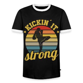 Kickboxer Martial Arts Kickboxing Kickboxen - Men's Ringer Shirt - black/white - Front - AI Model Female 172 light (172cm) & AI Model Male 178 light (178cm)