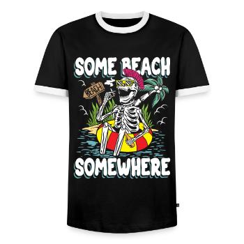 Some beach somewhere | sun & chill skull - Men's Ringer Shirt - black/white - Front - AI Model Female 172 light (172cm) & AI Model Male 178 light (178cm)