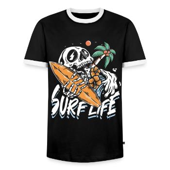 Surf life | sun & chill beach skull - Men's Ringer Shirt - black/white - Front - AI Model Female 172 light (172cm) & AI Model Male 178 light (178cm)