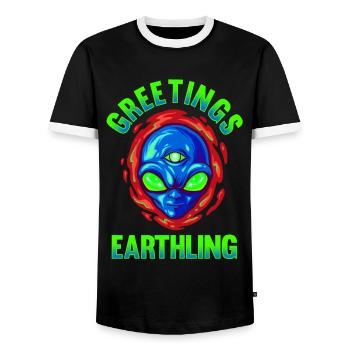 Alien, OVNI, UAP, Espace, Objet volant de l’espace - T-shirt contrasté Homme - noir/blanc - Devant - AI Model Female 172 light (172cm) & AI Model Male 178 light (178cm)