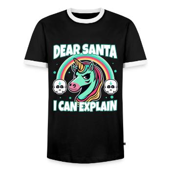 Dear santa i can explain - Men's Ringer Shirt - black/white - Front - AI Model Female 172 light (172cm) & AI Model Male 178 light (178cm)