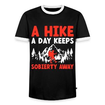 Hiking Hiker Nature Trekking Outdoor Mountaineerin - Men's Ringer Shirt - black/white - Front - AI Model Female 172 light (172cm) & AI Model Male 178 light (178cm)