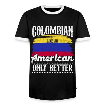 Colombien Amérique du Sud Pays d’origine Amérique latine - T-shirt contrasté Homme - noir/blanc - Devant - AI Model Female 172 light (172cm) & AI Model Male 178 light (178cm)