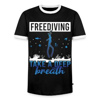 Diving, Apnea Diving, Apnea No Limit Freediving - Men's Ringer Shirt - black/white - Front - AI Model Female 172 light (172cm) & AI Model Male 178 light (178cm)