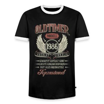 1986 Geboren Geburtstag Oldtimer - Männer Kontrast-T-Shirt - Schwarz/Weiß - Vorne - AI Model Female 172 light (172cm) & AI Model Male 178 light (178cm)