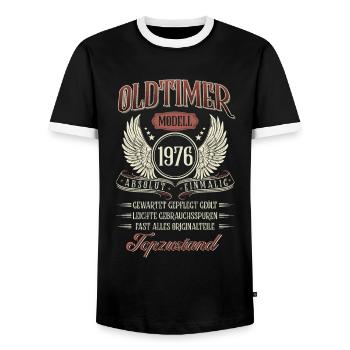 1976 Geboren Geburtstag Oldtimer - Männer Kontrast-T-Shirt - Schwarz/Weiß - Vorne - AI Model Female 172 light (172cm) & AI Model Male 178 light (178cm)