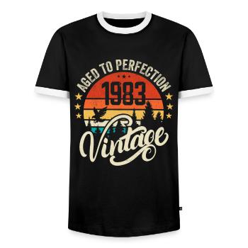 1983 Vintage - Birthday Gift 1983 Retro 1983 - Men's Ringer Shirt - black/white - Front - AI Model Female 172 light (172cm) & AI Model Male 178 light (178cm)