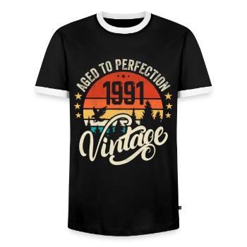 1991 Vintage - Geburtstagsgeschenk 1991 Retro 1991 - Männer Kontrast-T-Shirt - Schwarz/Weiß - Vorne - AI Model Female 172 light (172cm) & AI Model Male 178 light (178cm)