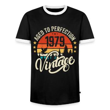 1979 Vintage - Geburtstagsgeschenk 1979 Retro 1979 - Männer Kontrast-T-Shirt - Schwarz/Weiß - Vorne - AI Model Female 172 light (172cm) & AI Model Male 178 light (178cm)