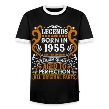 Legends are Born In 1955 Birthday Gift -1955 - Men's Ringer Shirt - black/white - Front - AI Model Female 172 light (172cm) & AI Model Male 178 light (178cm)