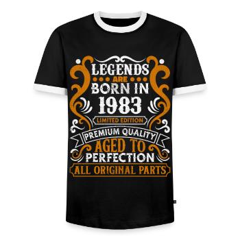 Legends Are Born In 1983 Geburtstagsgeschenk -1983 - Männer Kontrast-T-Shirt - Schwarz/Weiß - Vorne - AI Model Female 172 light (172cm) & AI Model Male 178 light (178cm)