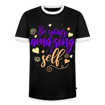 Soyez vous-même ! Confiance en soi, pensée positive, motivation - T-shirt contrasté Homme - noir/blanc - Devant - AI Model Female 172 light (172cm) & AI Model Male 178 light (178cm)