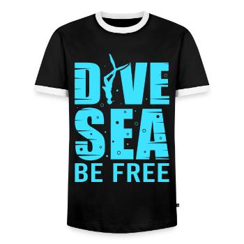 Diving, Apnea Diving, Apnea No Limit Freediving - Men's Ringer Shirt - black/white - Front - AI Model Female 172 light (172cm) & AI Model Male 178 light (178cm)