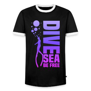 Diving, Apnea Diving, Apnea No Limit Freediving - Men's Ringer Shirt - black/white - Front - AI Model Female 172 light (172cm) & AI Model Male 178 light (178cm)