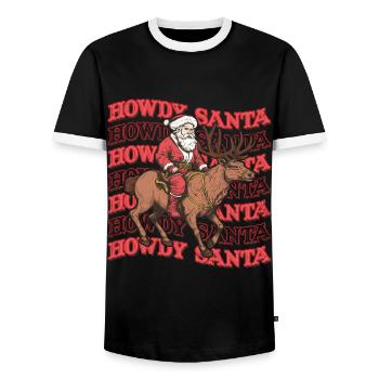 Howdy Santa Cowboy Western - Men's Ringer Shirt - black/white - Front - AI Model Female 172 light (172cm) & AI Model Male 178 light (178cm)