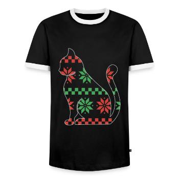 Katze Hauskatze Kurzhaar Maine Coon Weihnachten - Männer Kontrast-T-Shirt - Schwarz/Weiß - Vorne - AI Model Female 172 light (172cm) & AI Model Male 178 light (178cm)