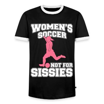 Frauenfußball, Fußball Frauen Soccer Damenfußball - Männer Kontrast-T-Shirt - Schwarz/Weiß - Vorne - AI Model Female 172 light (172cm) & AI Model Male 178 light (178cm)