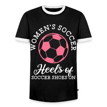 Frauenfußball, Fußball Frauen Soccer Damenfußball - Männer Kontrast-T-Shirt - Schwarz/Weiß - Vorne - AI Model Female 172 light (172cm) & AI Model Male 178 light (178cm)