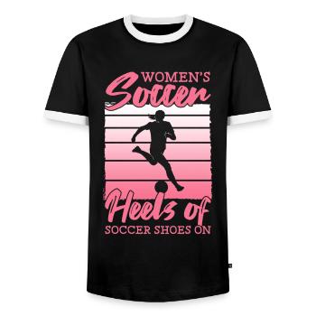 Frauenfußball, Fußball Frauen Soccer Damenfußball - Männer Kontrast-T-Shirt - Schwarz/Weiß - Vorne - AI Model Female 172 light (172cm) & AI Model Male 178 light (178cm)