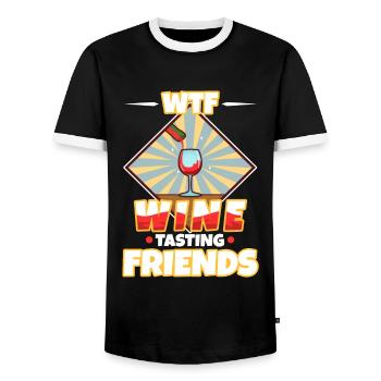 WTF Wine Tasting Friends - Men's Ringer Shirt - black/white - Front - AI Model Female 172 light (172cm) & AI Model Male 178 light (178cm)
