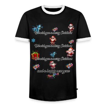 Merry Christmas - Men's Ringer Shirt - black/white - Front - AI Model Female 172 light (172cm) & AI Model Male 178 light (178cm)
