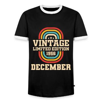 67th Birthday December Vintage 1956 Vintage - Men's Ringer Shirt - black/white - Front - AI Model Female 172 light (172cm) & AI Model Male 178 light (178cm)