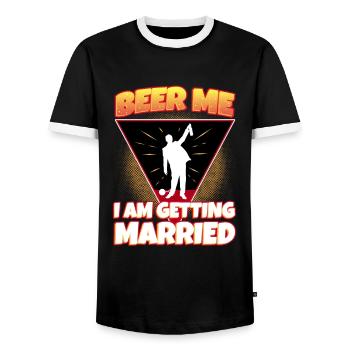 Beer Me, I am getting married - Men's Ringer Shirt - black/white - Front - AI Model Female 172 light (172cm) & AI Model Male 178 light (178cm)
