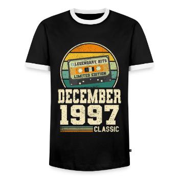 26. Geburtstag Dezember Jahrgang 1997 Vintage - Männer Kontrast-T-Shirt - Schwarz/Weiß - Vorne - AI Model Female 172 light (172cm) & AI Model Male 178 light (178cm)