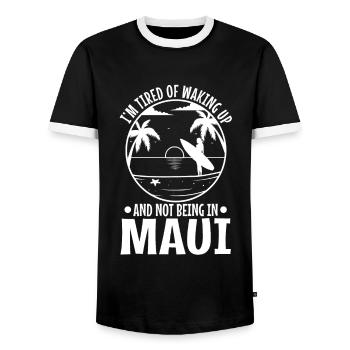 Je suis fatigué de me réveiller et de ne pas être à Maui - T-shirt contrasté Homme - noir/blanc - Devant - AI Model Female 172 light (172cm) & AI Model Male 178 light (178cm)
