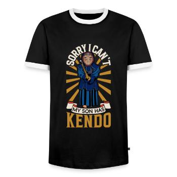 I Can't - My Son Has Kendo - Men's Ringer Shirt - black/white - Front - AI Model Female 172 light (172cm) & AI Model Male 178 light (178cm)
