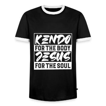 Jesus for the soul and for the body Kendo - Men's Ringer Shirt - black/white - Front - AI Model Female 172 light (172cm) & AI Model Male 178 light (178cm)