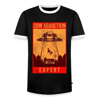 Alien, UFO, UAP, Space, Space Flying Object - Men's Ringer Shirt - black/white - Front - AI Model Female 172 light (172cm) & AI Model Male 178 light (178cm)