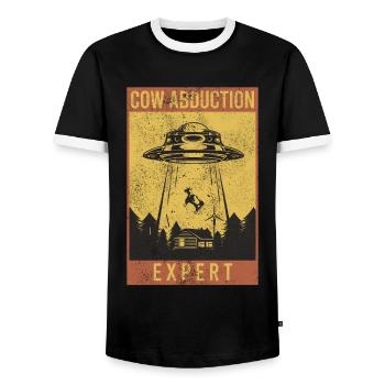 Alien, UFO, UAP, Space, Space Flying Object - Men's Ringer Shirt - black/white - Front - AI Model Female 172 light (172cm) & AI Model Male 178 light (178cm)