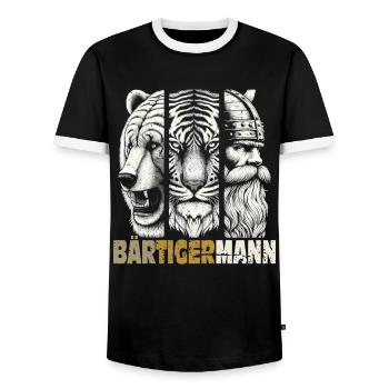 Bärtigermann Bär Tiger Mann Geschenk Bart - Männer Kontrast-T-Shirt - Schwarz/Weiß - Vorne - AI Model Female 172 light (172cm) & AI Model Male 178 light (178cm)