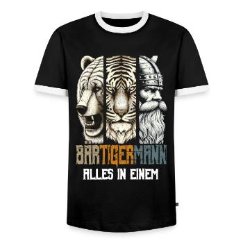 Bärtigermann Bär Tiger Mann Geschenk Bart - Männer Kontrast-T-Shirt - Schwarz/Weiß - Vorne - AI Model Female 172 light (172cm) & AI Model Male 178 light (178cm)