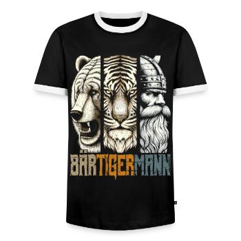 Bärtigermann Bär Tiger Mann Geschenk Bart - Männer Kontrast-T-Shirt - Schwarz/Weiß - Vorne - AI Model Female 172 light (172cm) & AI Model Male 178 light (178cm)