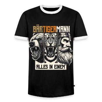 Bärtigermann Bär Tiger Mann Geschenk Bart - Männer Kontrast-T-Shirt - Schwarz/Weiß - Vorne - AI Model Female 172 light (172cm) & AI Model Male 178 light (178cm)